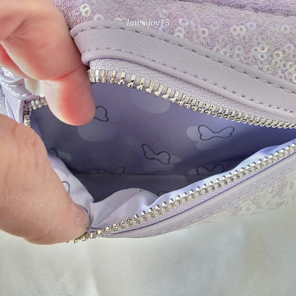 🌞SOLD🌞 Disney Parks Loungefly Opalescent Lavender Sequin Backpack Minnie Mouse - Picture 8 of 12